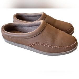 My Slippers Mens Size 11  Moccasins Brown Leather Slip-On Slippers House Shoes